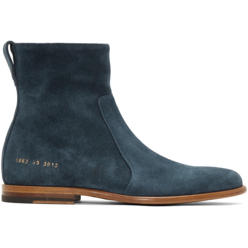 Common Projects x Robert Geller Blue Suede Chelsea Boots
